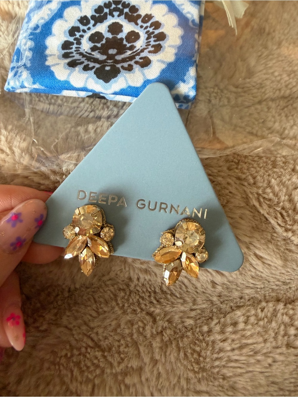 Deep gurnani Gold Crystal Cluster Stud Earrings